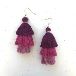 Purple Boho Gold Tone 3 Tier Tassel Earrings NWT